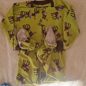 Carters 5T Green Moose Print Fleece Footie Pajamas